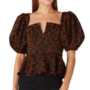 Autumn Adeigbo Cheetah Josephine Peplum Top